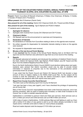 Page | 1 APM MINUTES of the ICKLEFORD PARISH COUNCIL