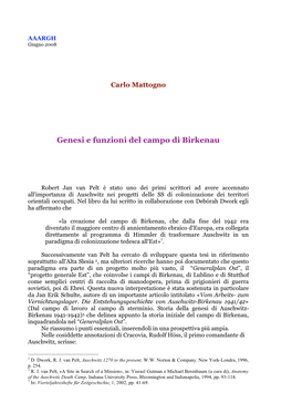 Genesi E Funzioni Del Campo Di Birkenau