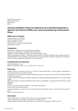 Ancienne Distillerie D'alcool De Betteraves De La Société Industrielle Et Agricole De La Somme (SIAS), Puis Usine De Produits Agro-Alimentaires Orsan