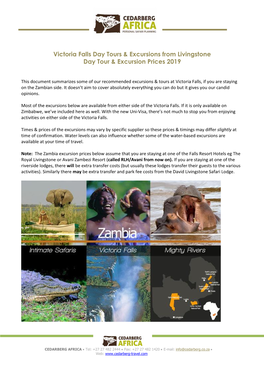 Victoria Falls Day Tours & Excursions from Livingstone Day Tour