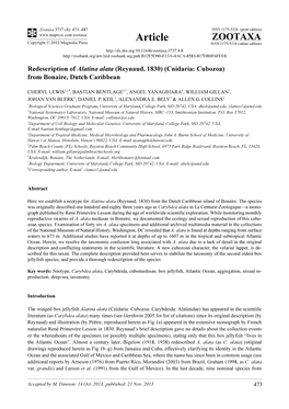 Redescription of Alatina Alata (Reynaud, 1830) (Cnidaria: Cubozoa) from Bonaire, Dutch Caribbean