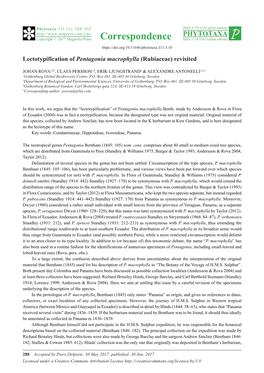 Lectotypification of Pentagonia Macrophylla (Rubiaceae) Revisited