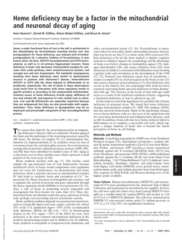 Heme Deficiency May Be a Factor in the Mitochondrial and Neuronal Decay of Aging