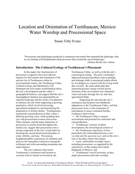 Location and Orientation of Teotihuacan, Mexico: Water Worship and Processional Space