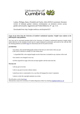 (2019) a Systematic Literature Review of Intimate Partner Violence Victimisation: an Inclusive Review Across Gender and Sexuality