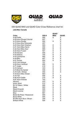 OSI QUAD MAX and QUAD Color Cross Reference Chart For: Jeld-Wen Canada