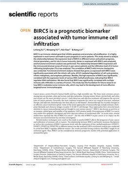 BIRC5 Is a Prognostic Biomarker Associated with Tumor Immune Cell Infltration Linlong Xu1,5, Wenpeng Yu2,5, Han Xiao3* & Kang Lin4*