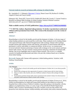 Current Trends in Research on Human Milk Exchange for Infant Feeding