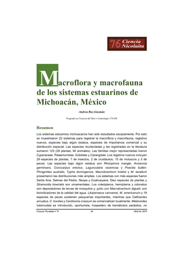 Macroflora Y Macrofauna De Los Sistemas Estuarinos De Michoacán, México Registrado Para Michoacán Y No Regulado En El País