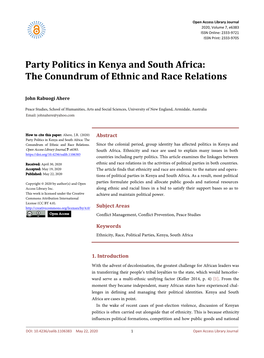 Party Politics in Kenya and South Africa: the Conundrum of Ethnic and Race Relations
