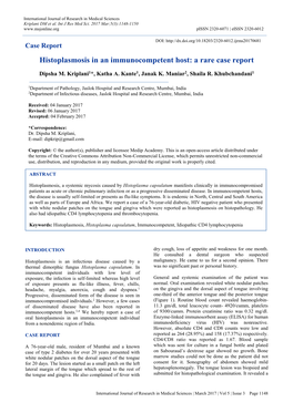 Histoplasmosis in an Immunocompetent Host: a Rare Case Report