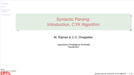 Syntactic Parsing: Introduction, CYK Algorithm