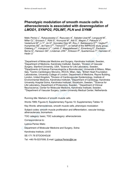 Phenotypic Modulation of Smooth Muscle Cells in Atherosclerosis Is Associated with Downregulation of LMOD1, SYNPO2, PDLIM7, PLN and SYNM