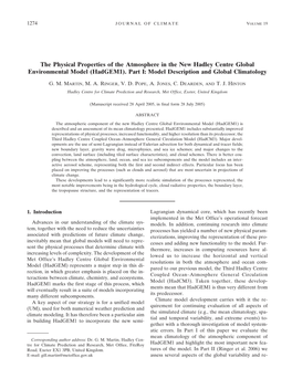 (Hadgem1). Part I: Model Description and Global Climatology