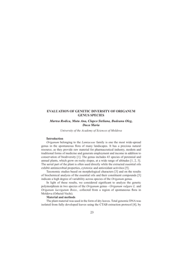 23 Evaluation of Genetic Diversity of Origanum