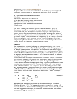 1 97. Count/Mass Distinctions Across Languages 1. Outline 2. Correlates