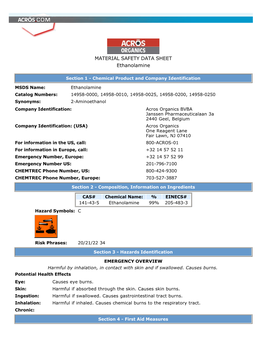 MATERIAL SAFETY DATA SHEET Ethanolamine