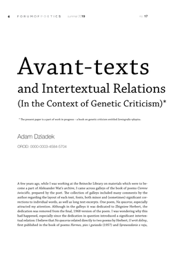 Avant-Texts and Intertextual Relations (In the Context of Genetic Criticism)*