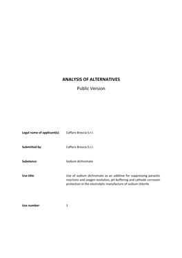 ANALYSIS of ALTERNATIVES Public Version