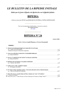 Le Bulletin De La Bipedie Initiale Bipedia Bipedia N° 24