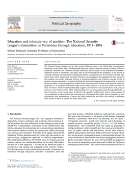 Education and Intimate War of Position: the National Security League's Committee on Patriotism Through Education, 1917E1919