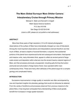 The Mars Global Surveyor Mars Orbiter Camera: Interplanetary Cruise Through Primary Mission