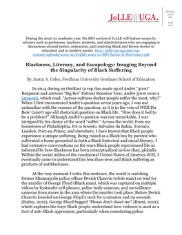 Blackness, Literacy, and Escapology: Imaging Beyond the Singularity of Black Suffering