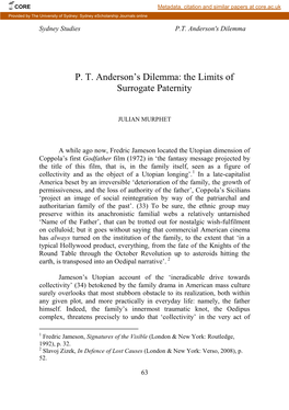 P. T. Anderson‟S Dilemma: the Limits of Surrogate Paternity