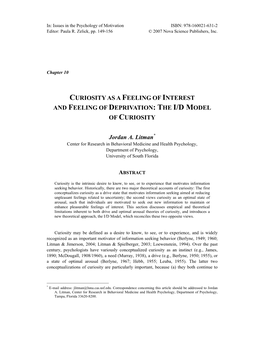 Litman, J.A. (2007). Curiosity As a Feeling of Interest and Feeling Of