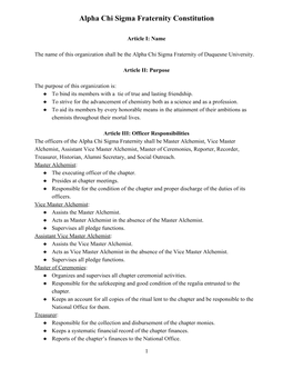 Alpha Chi Sigma Fraternity Constitution