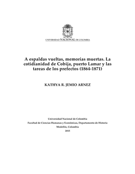A Espaldas Vueltas, Memorias Muertas. La Cotidianidad De Cobija, Puerto Lamar Y Las Tareas De Los Prefectos (1864-1871)