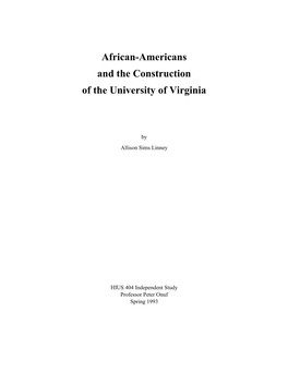 African-Americans and the Construction of the University of Virginia