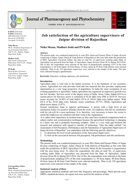 Job Satisfaction of the Agriculture Supervisors of Jaipur Division Of