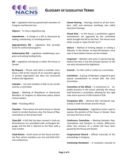 Glossary of Legislative Terms