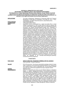 NORTH WEST DEPARTMENT of COMMUNITY SAFETY and TRANSPORT MANAGEMENT This Department Is an Equal Opportunity Affirmative Action Employer