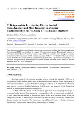 CFD Approach to Investigating Electrochemical Hydrodynamics and Mass Transport in a Copper Electrodeposition Process Using a Rotating Disk Electrode