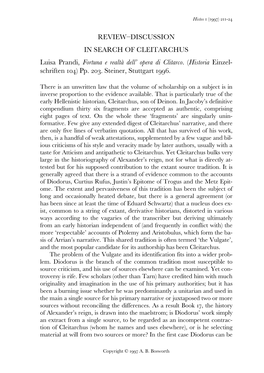 L. Prandi, Fortuna E Realtà Dell'opera Di Clitarco