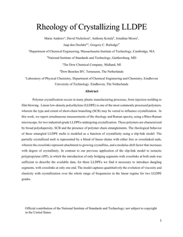 Rheology of Crystallizing LLDPE