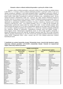 Konanie O Obnove Evidencie Niektorých Pozemkov a Právnych Vzťahov K Nim