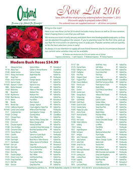 Rose List 2016 Save 20% Off the Retail Price by Ordering Before December 1, 2015 Discounts Apply to Prepaid Orders ONLY