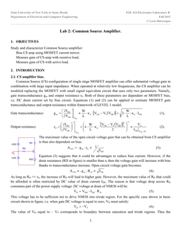 Lab 2: Common Source Amplifier