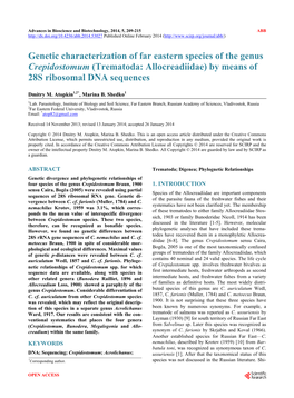 Trematoda: Allocreadiidae) by Means of 28S Ribosomal DNA Sequences