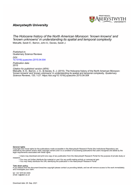 In This Paper We Review Evidence for Climatic Variability Across the North American Monsoon (NAM) Region Over the Holocene and C