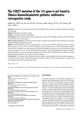 The C282Y Mutation of the HFE Gene Is Not Found in Chinese Haemochromatotic Patients: Multicentre Retrospective Study