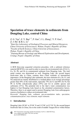 Speciation of Trace Elements in Sediments from Dongting Lake, Central China