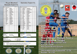 FA Cup RWBTFC Hellenic League Record