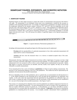 SIGNIFICANT FIGURES, EXPONENTS, and SCIENTIFIC NOTATION ©2004, 1990 by David A