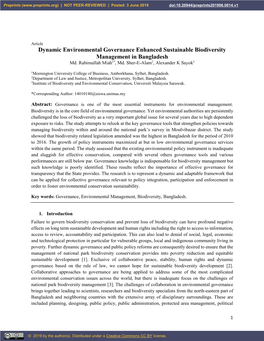 Dynamic Environmental Governance Enhanced Sustainable Biodiversity Management in Bangladesh Md