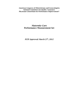 Maternity Care Performance Measurement Set