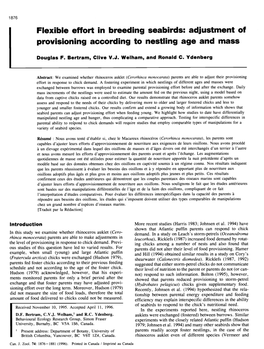 Adjustment of Provisioning According to Nestling Age and Mass